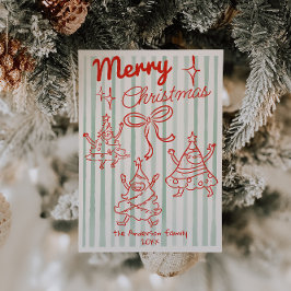Retro Red  Green Smiling Christmas Trees Non Photo シーズンカード