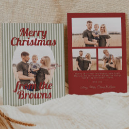 Retro Red Green Stripes Boho Oval Photo Christmas シーズンカード