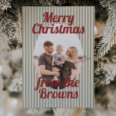 Retro Red Green Stripes Boho Oval Photo Christmas シーズンカード