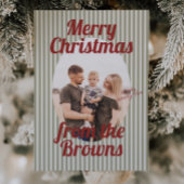 Retro Red Green Stripes Boho Oval Photo Christmas シーズンカード