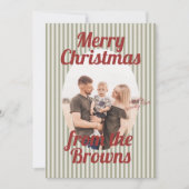 Retro Red Green Stripes Boho Oval Photo Christmas シーズンカード (正面)