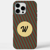 Retro Red & Green Stripes Gold Circle Monogrammed Case-Mate iPhoneケース (裏面)