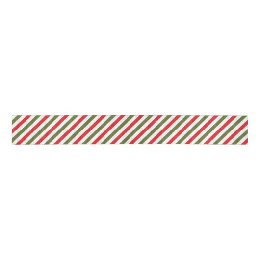 Retro Red Green White Christmas Stripe Pattern グログランリボン (正面)