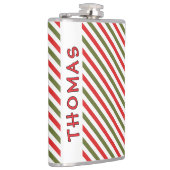 Retro Red Green White Christmas Stripe Pattern  フラスク (右)