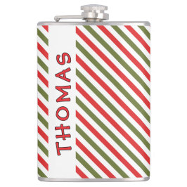 Retro Red Green White Christmas Stripe Pattern  フラスク