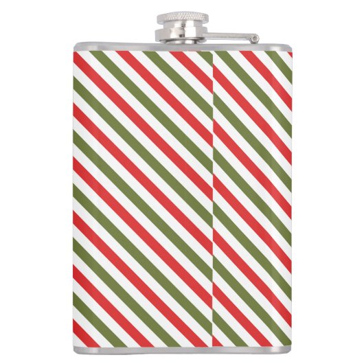 Retro Red Green White Christmas Stripe Pattern  フラスク (裏面)