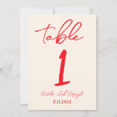 Retro Red Hand Written Wedding Table Number 招待状 (正面)