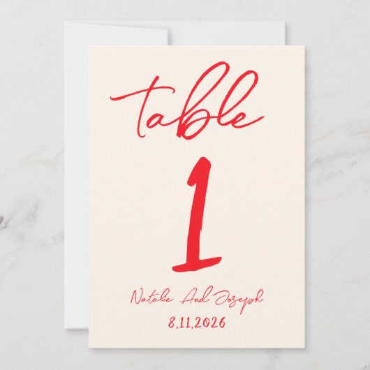 Retro Red Hand Written Wedding Table Number 招待状 (正面)