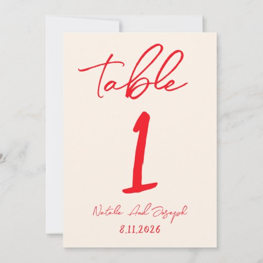 Retro Red Hand Written Wedding Table Number 招待状 (裏面)