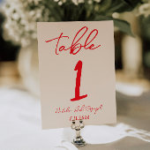 Retro Red Hand Written Wedding Table Number 招待状