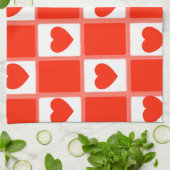 Retro Red Heart Checkerboard Pattern キッチンタオル (折り畳み)