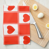 Retro Red Heart Checkerboard Pattern キッチンタオル (四つ折り)