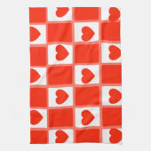 Retro Red Heart Checkerboard Pattern キッチンタオル (縦)
