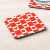 Retro Red Heart Checkerboard Pattern コースター (左側)