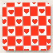 Retro Red Heart Checkerboard Pattern コースター (正面)