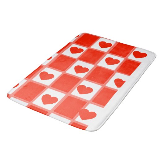 Retro Red Heart Checkerboard Pattern バスマット (アングル)