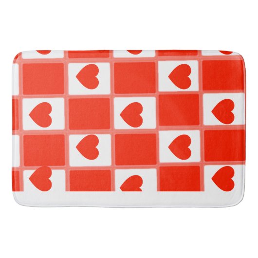 Retro Red Heart Checkerboard Pattern バスマット (正面)