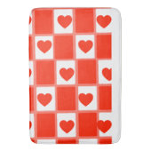 Retro Red Heart Checkerboard Pattern バスマット (正面縦)