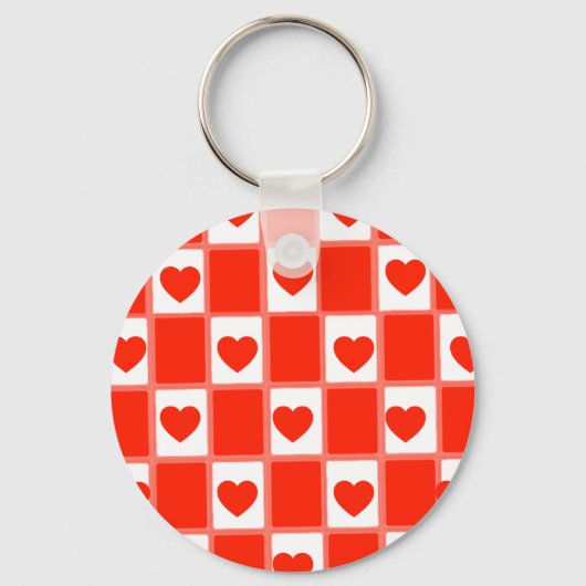 Retro Red Heart Checkerboard Pattern: Balloon キーホルダー (正面)