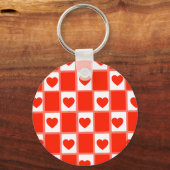 Retro Red Heart Checkerboard Pattern: Balloon キーホルダー (正面)