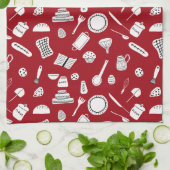 Retro Red Kitchen キッチンタオル (折り畳み)
