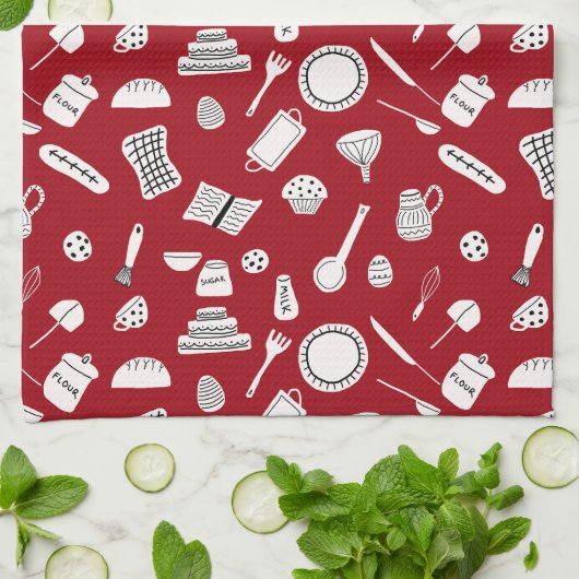 Retro Red Kitchen キッチンタオル (折り畳み)