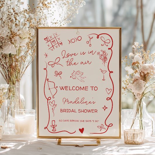 Retro Red Love in the air welcome bridal shower ポスター