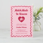 Retro Red Match Made in Heaven Cupid Bridal Shower 招待状 (スタンド正面)