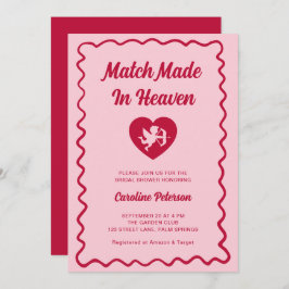 Retro Red Match Made in Heaven Cupid Bridal Shower 招待状