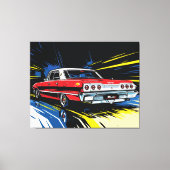 Retro Red Muscle Car Side Pop Art Illustration キャンバスプリント (正面)