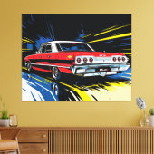 Retro Red Muscle Car Side Pop Art Illustration キャンバスプリント (インサイチュ (リビング))