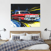 Retro Red Muscle Car Side Pop Art Illustration キャンバスプリント (インサイチュ (寝室))
