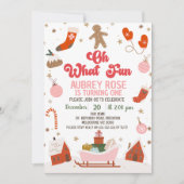 Retro Red Oh What Fun Christmas 1st Birthday 招待状 (正面)