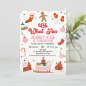 Retro Red Oh What Fun Christmas 1st Birthday 招待状 (スタンド正面)