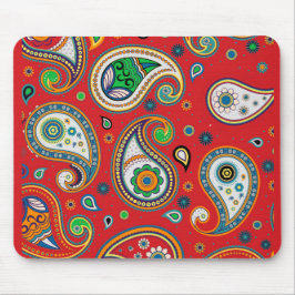 Retro Red Paisley Print Thick Computer Mousepad マウスパッド