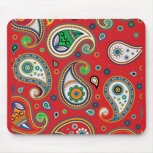 Retro Red Paisley Print Thick Computer Mousepad マウスパッド (正面)