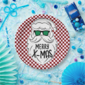 Retro Red Pink Checkered Santa Claus Christmas  ペーパープレート (パーティー)