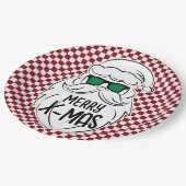 Retro Red Pink Checkered Santa Claus Christmas  ペーパープレート (アングル)