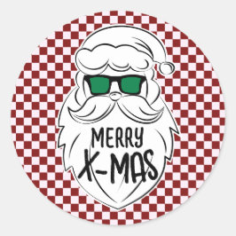 Retro Red Pink Checkered Santa Claus Christmas  ラウンドシール