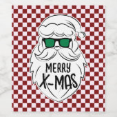 Retro Red Pink Checkered Santa Claus Christmas  ワインラベル (シングルラベル)
