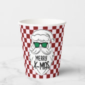 Retro Red Pink Checkered Santa Claus Christmas  紙コップ (正面)