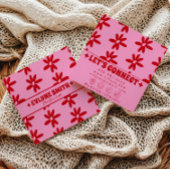 Retro Red Pink Groovy Floral Boho Girly Trendy Fun スクエア名刺