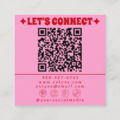 Retro Red Pink QR Code Groovy Floral Girly Trendy スクエア名刺 (裏面)