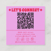Retro Red Pink QR Code Groovy Floral Girly Trendy スクエア名刺 (裏面)