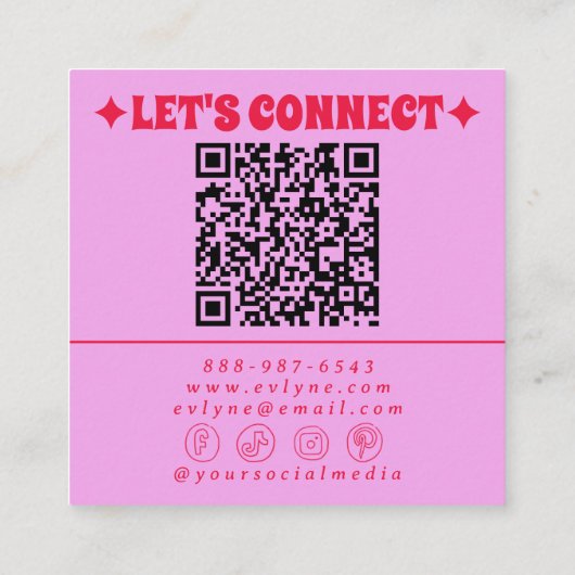 Retro Red Pink QR Code Groovy Floral Girly Trendy  スクエア名刺 (裏面)