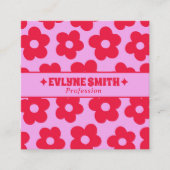 Retro Red Pink QR Code Groovy Floral Girly Trendy スクエア名刺 (正面)