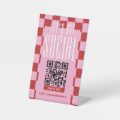 Retro Red & Pink Social Media Scannable QR Code 台座サイン (正面)