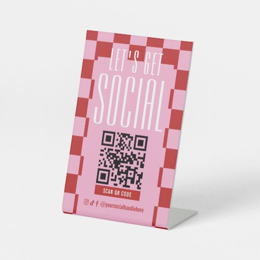Retro Red & Pink Social Media Scannable QR Code 台座サイン (正面)