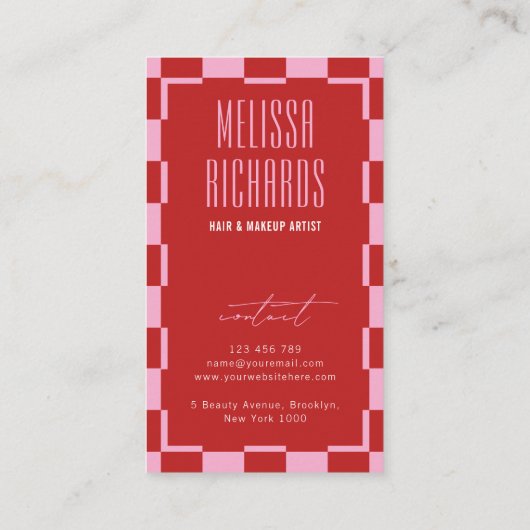 Retro Red & Pink Social Media Scannable QR Code 名刺 (裏面)