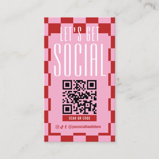Retro Red & Pink Social Media Scannable QR Code 名刺 (正面)